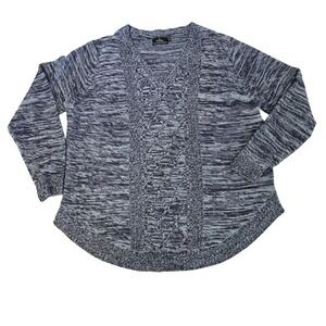 Guilty Women's Blue Marled Cable Knit V-Neck Sweater Plus Size‎ 2X